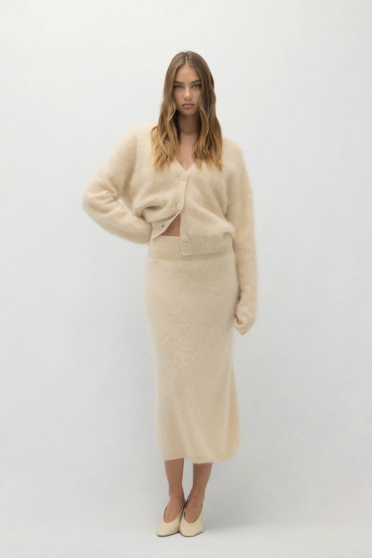 FRANCESCA BRUSHED CASHMERE MIDI SKIRT