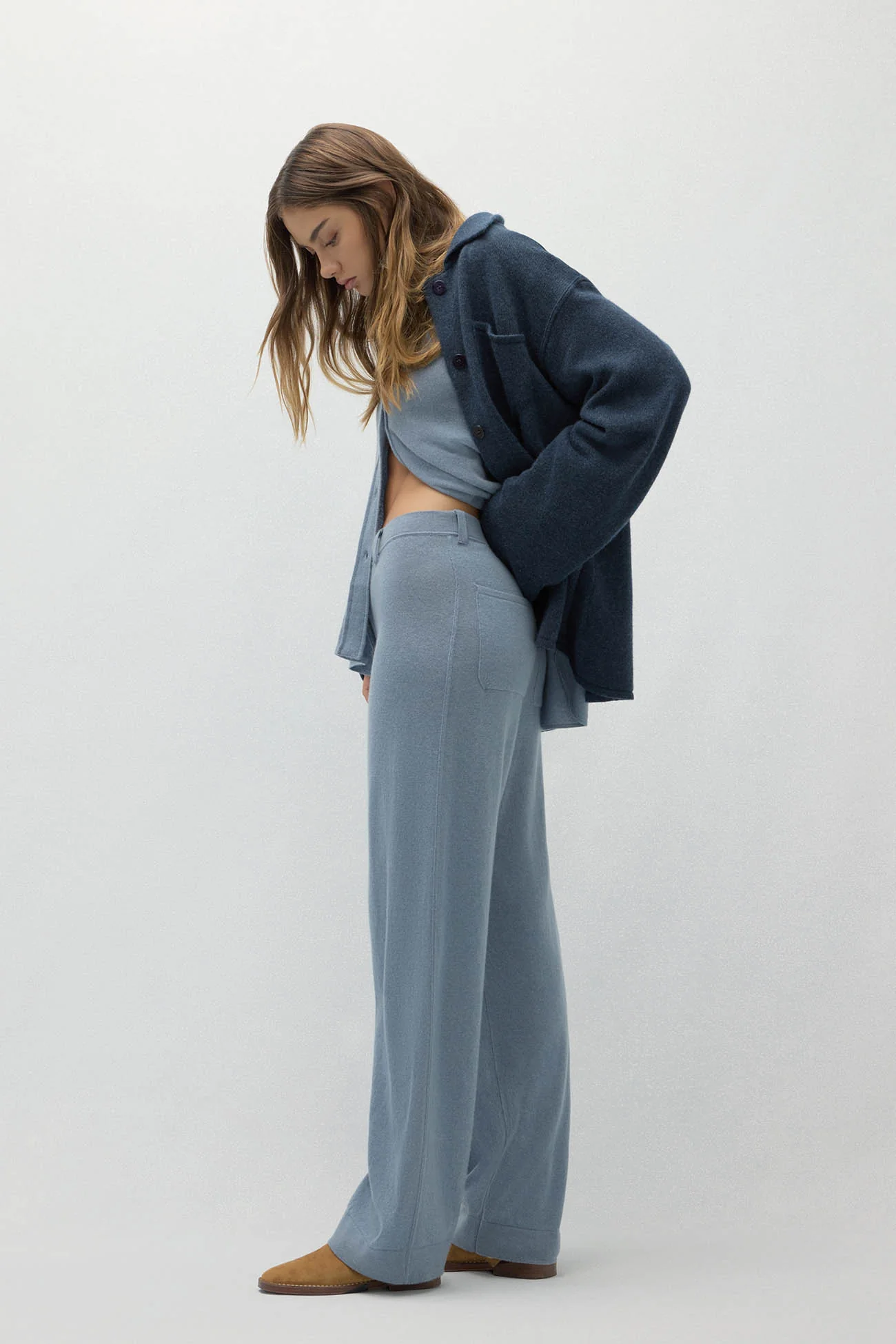 NAPLES DENIM CASHMERE WIDE LEG PANTS - Image 10