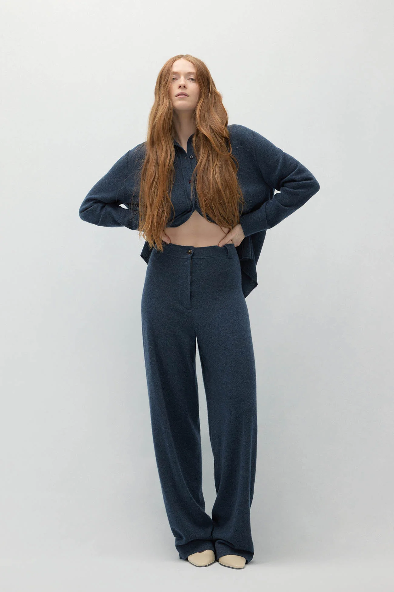 NAPLES DENIM CASHMERE WIDE LEG PANTS - Image 2