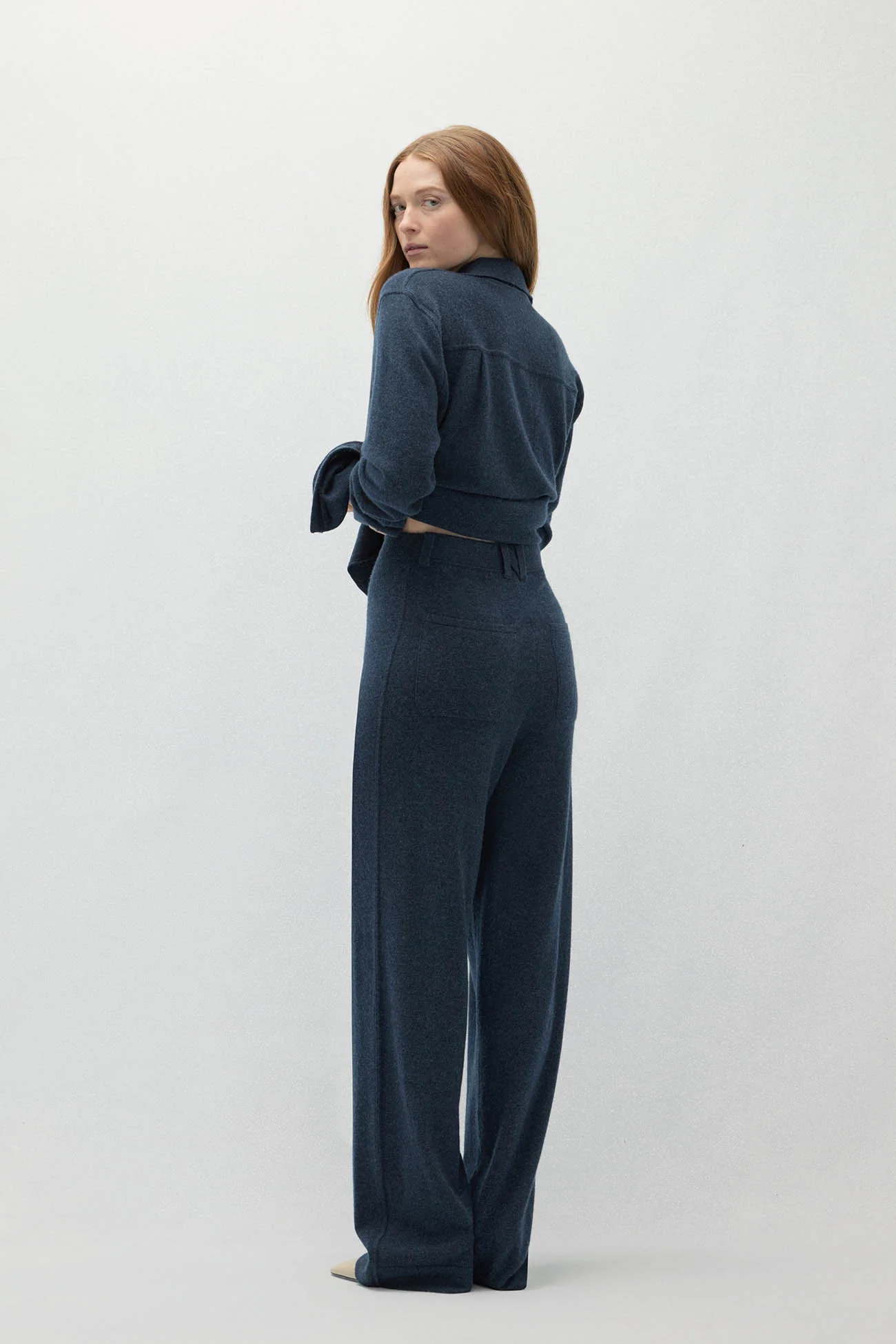 NAPLES DENIM CASHMERE WIDE LEG PANTS - Image 4