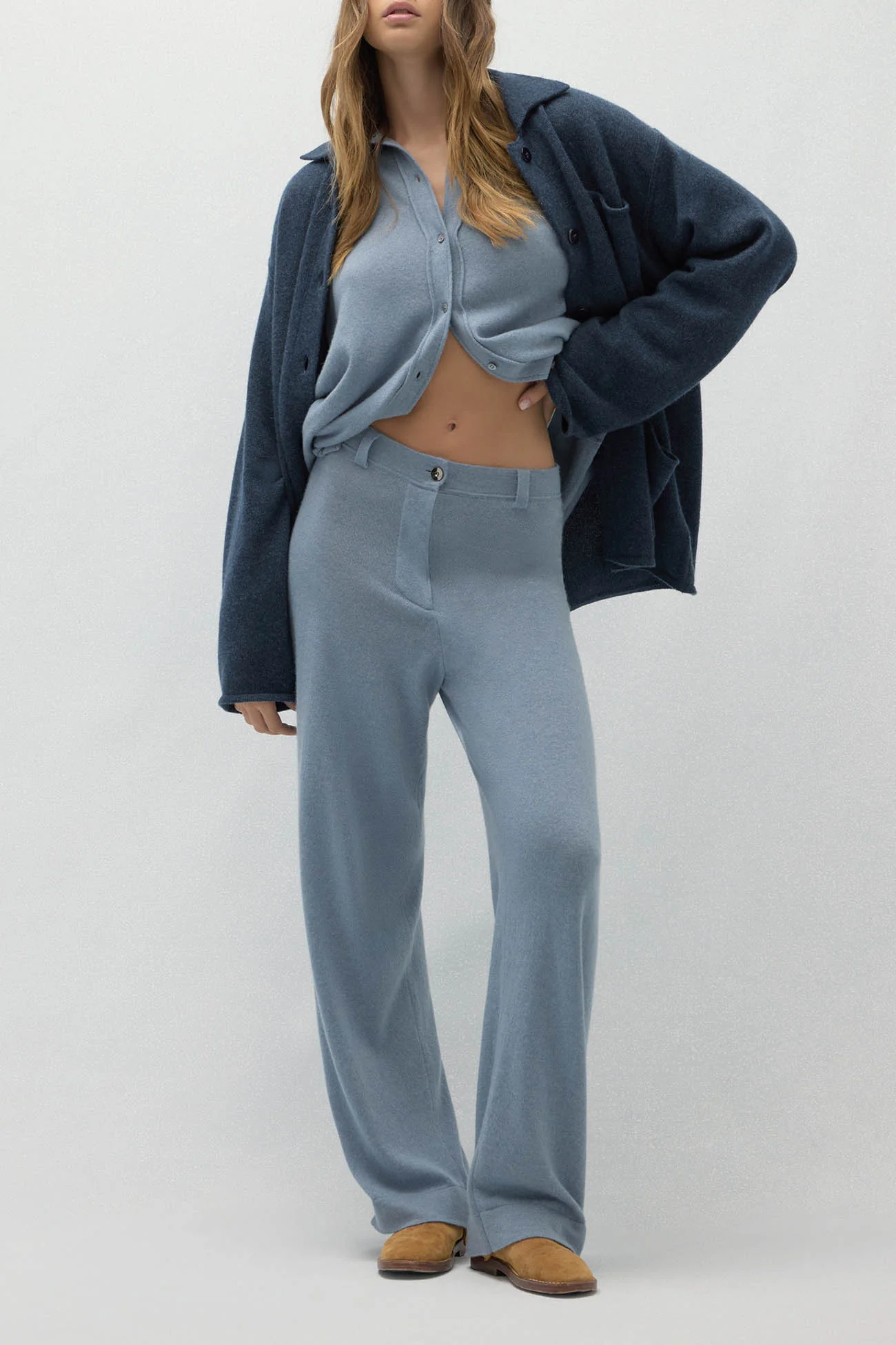 NAPLES DENIM CASHMERE WIDE LEG PANTS - Image 9