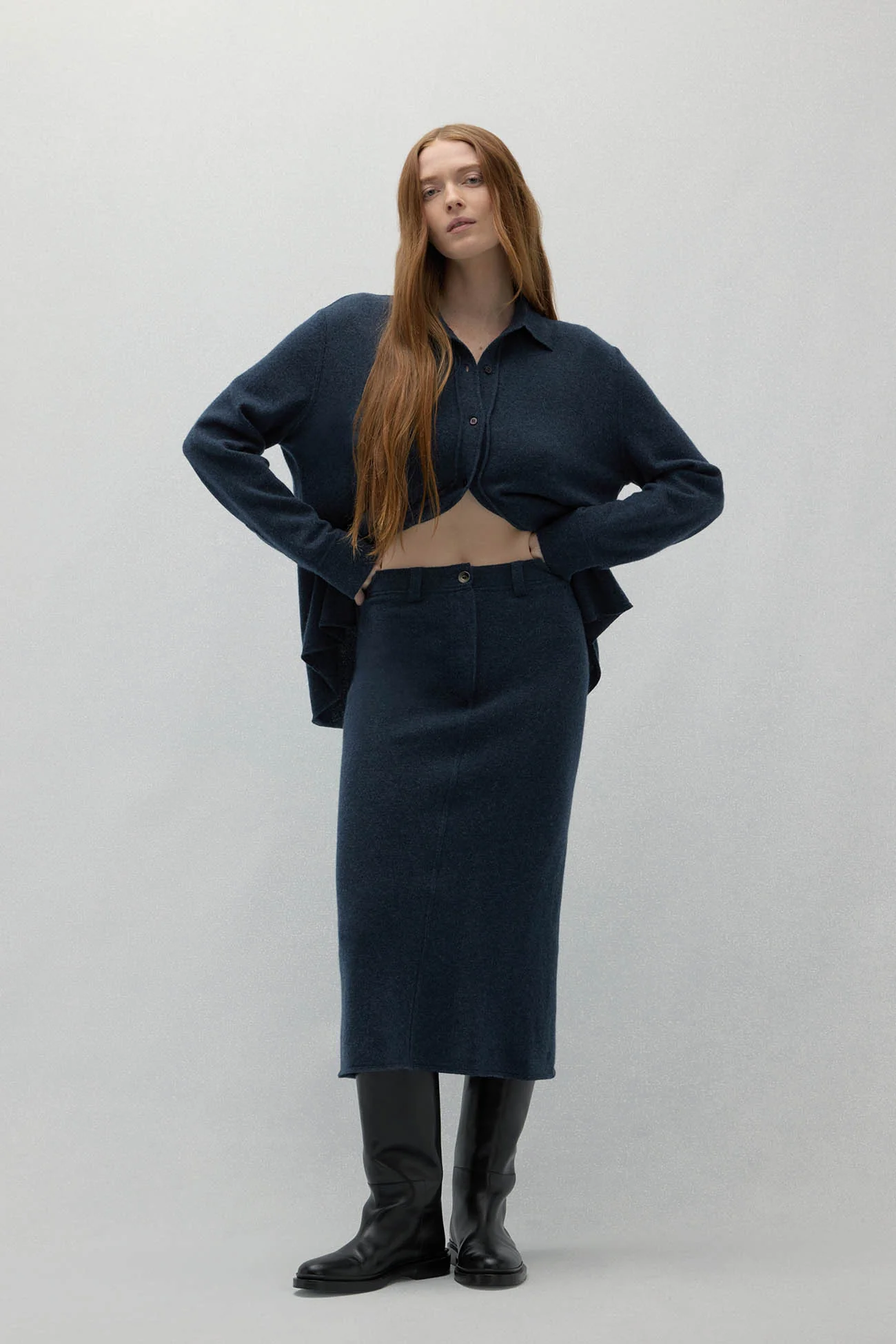 VENICE DENIM CASHMERE MIDI SKIRT