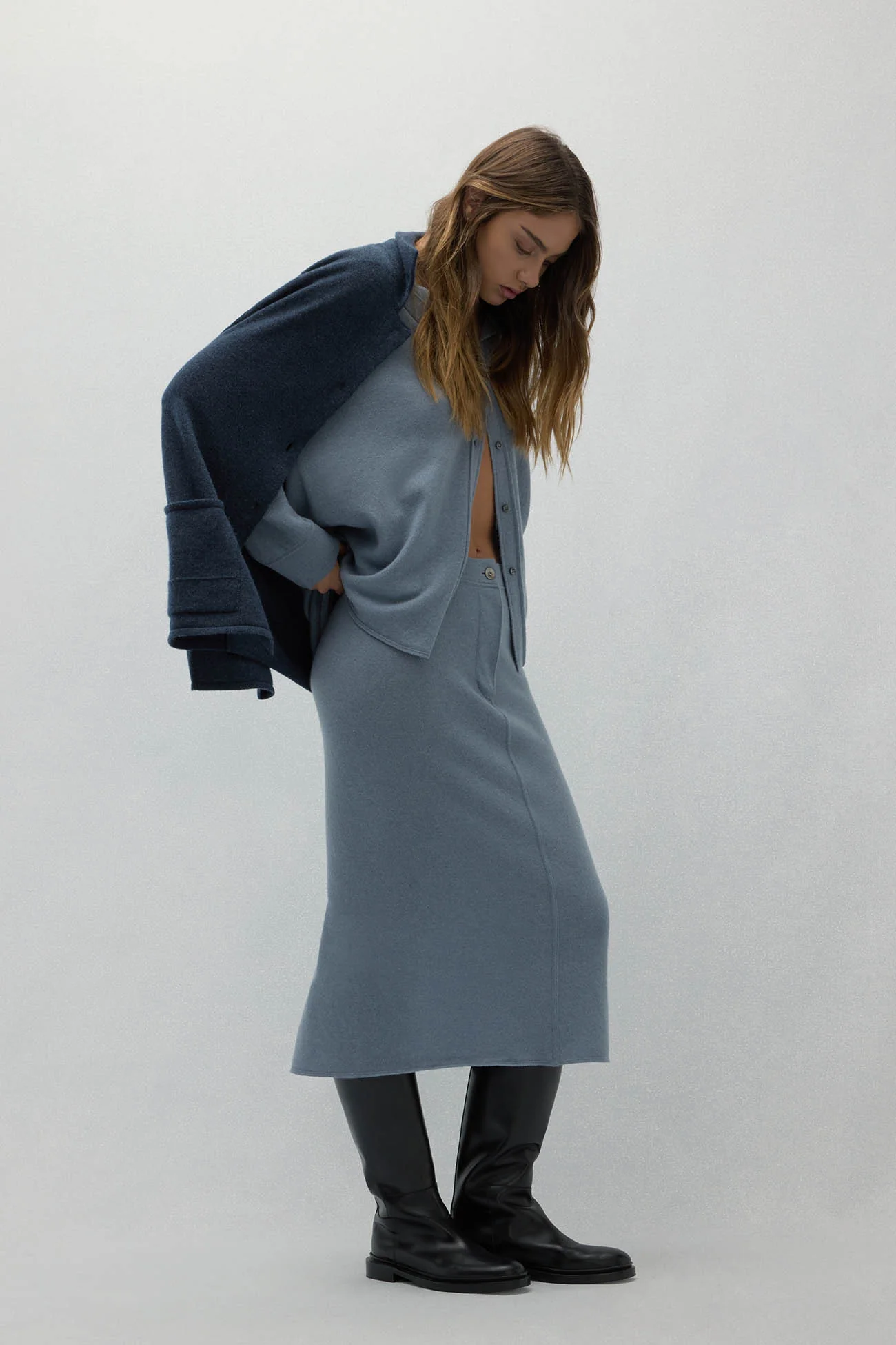 VENICE DENIM CASHMERE MIDI SKIRT - Image 11