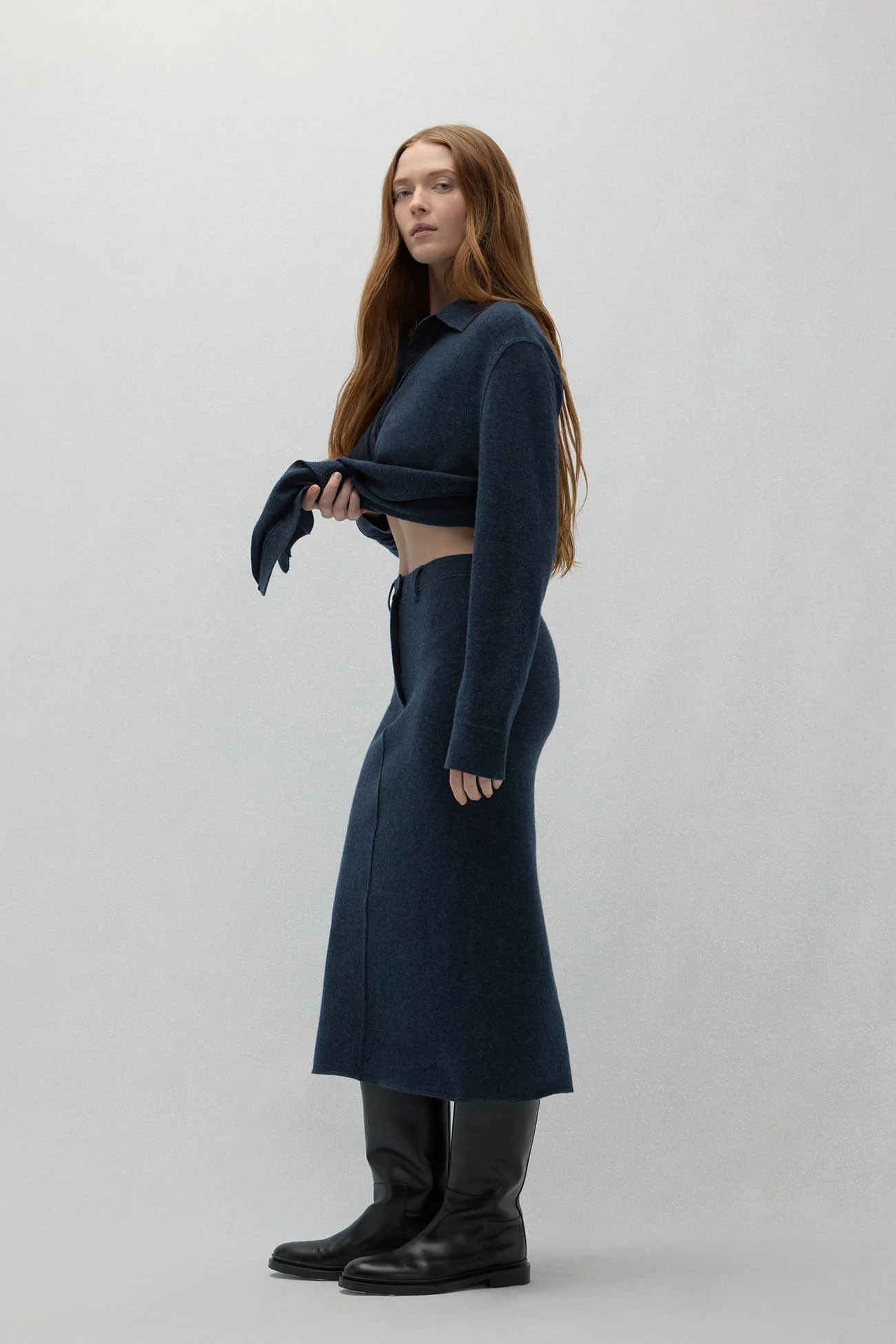 VENICE DENIM CASHMERE MIDI SKIRT - Image 3