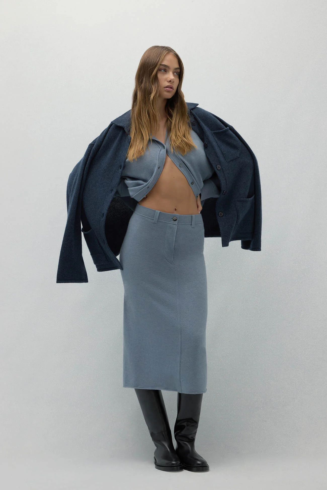 VENICE DENIM CASHMERE MIDI SKIRT - Image 8